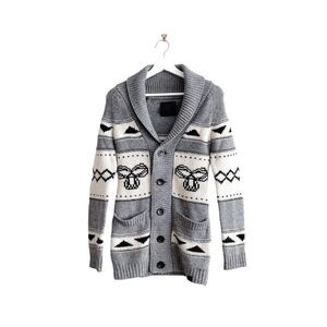 TNA Aritzia Women Cowichan Aztec Button Front Lambswool Cardigan Sweater Gray XS